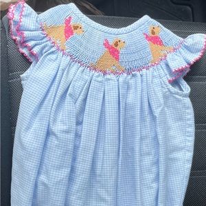 Southern sunshine gingham smocked yellow lab dog bubble
